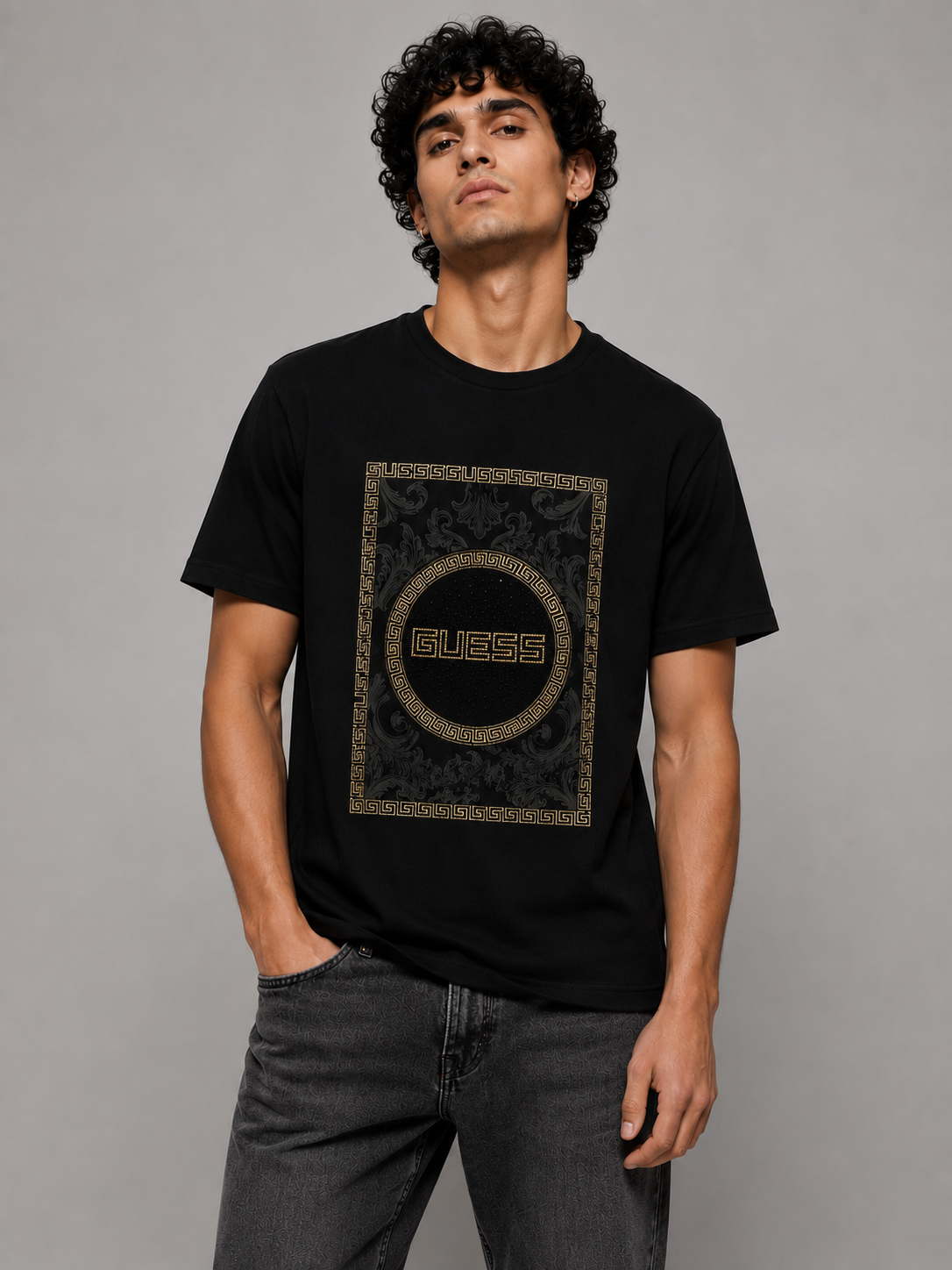 Camiseta Guess Raffa reflectiva piedras negras