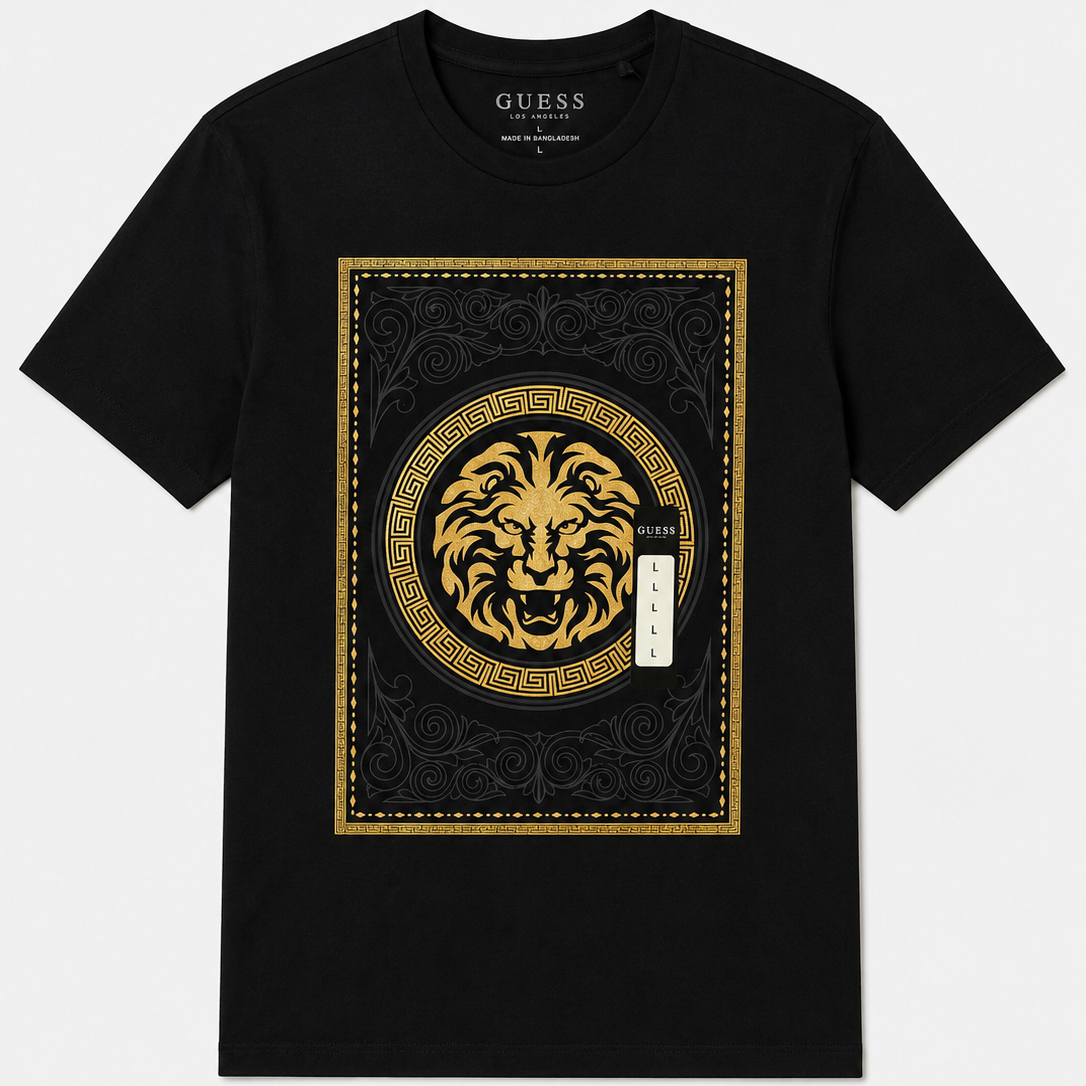 Camiseta Guess leon dorada piedras negras